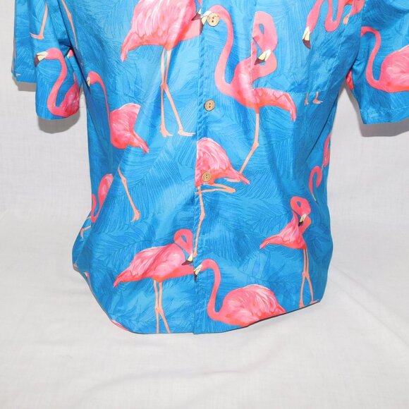 Uzzi Amphibious Gear Mens S Blue Pink Flamingos Hawaiian Camp Short Sleeve Shirt - Picture 3 of 7